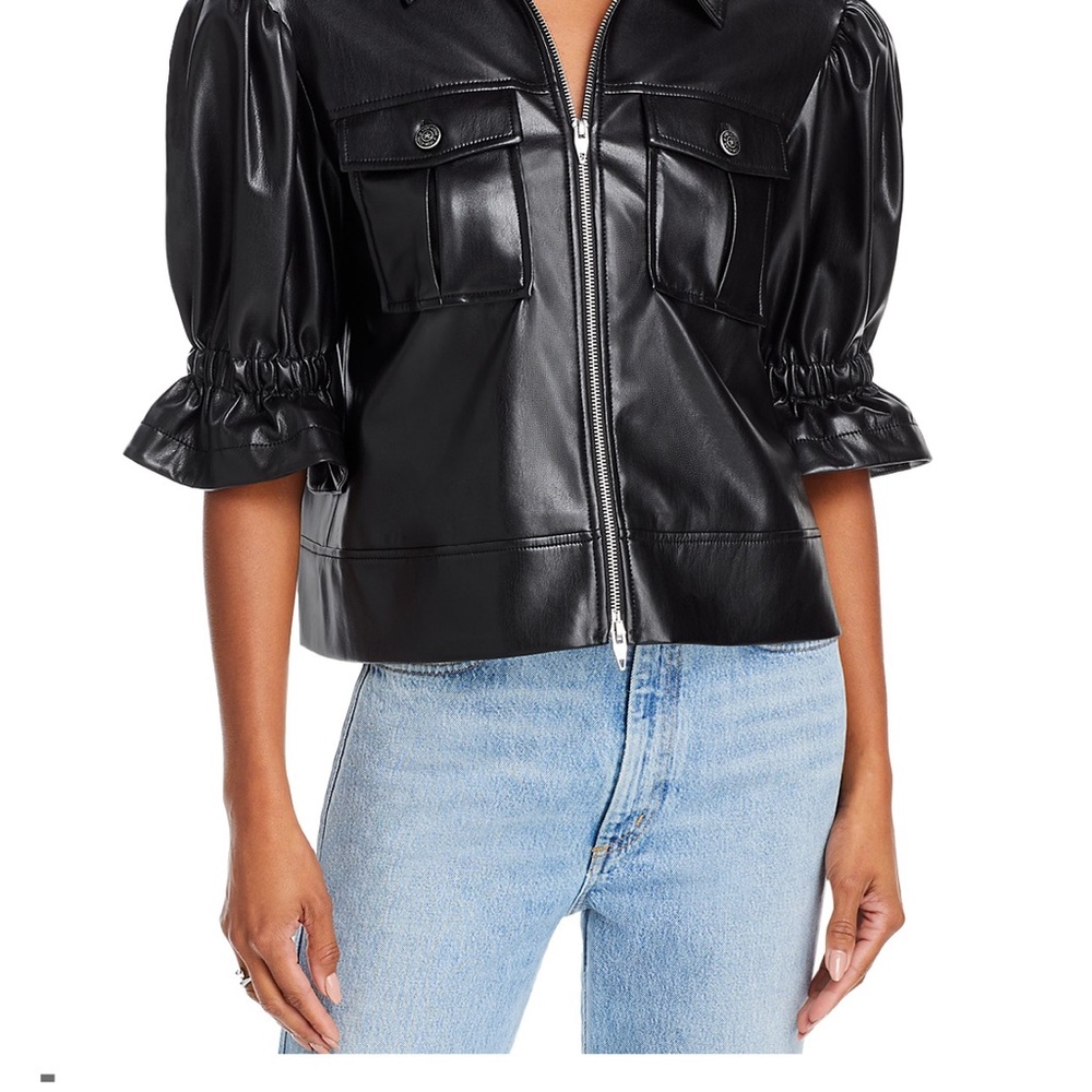 Cinq a Sept Faux Leather Short-sleeved Jacket